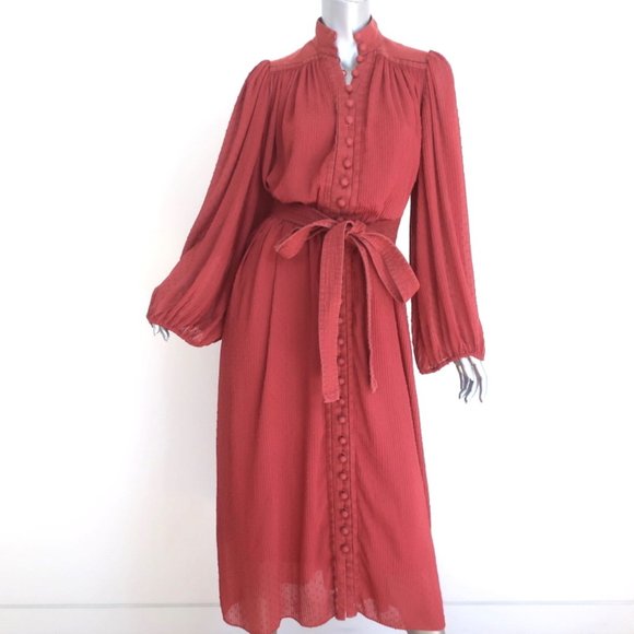 Zimmermann Dresses & Skirts - ZIMMERMANN MIDI DRESS ESPIONAGE BRICK PLISSE SWISS DOT SIZE 0 LONG SLEEVE